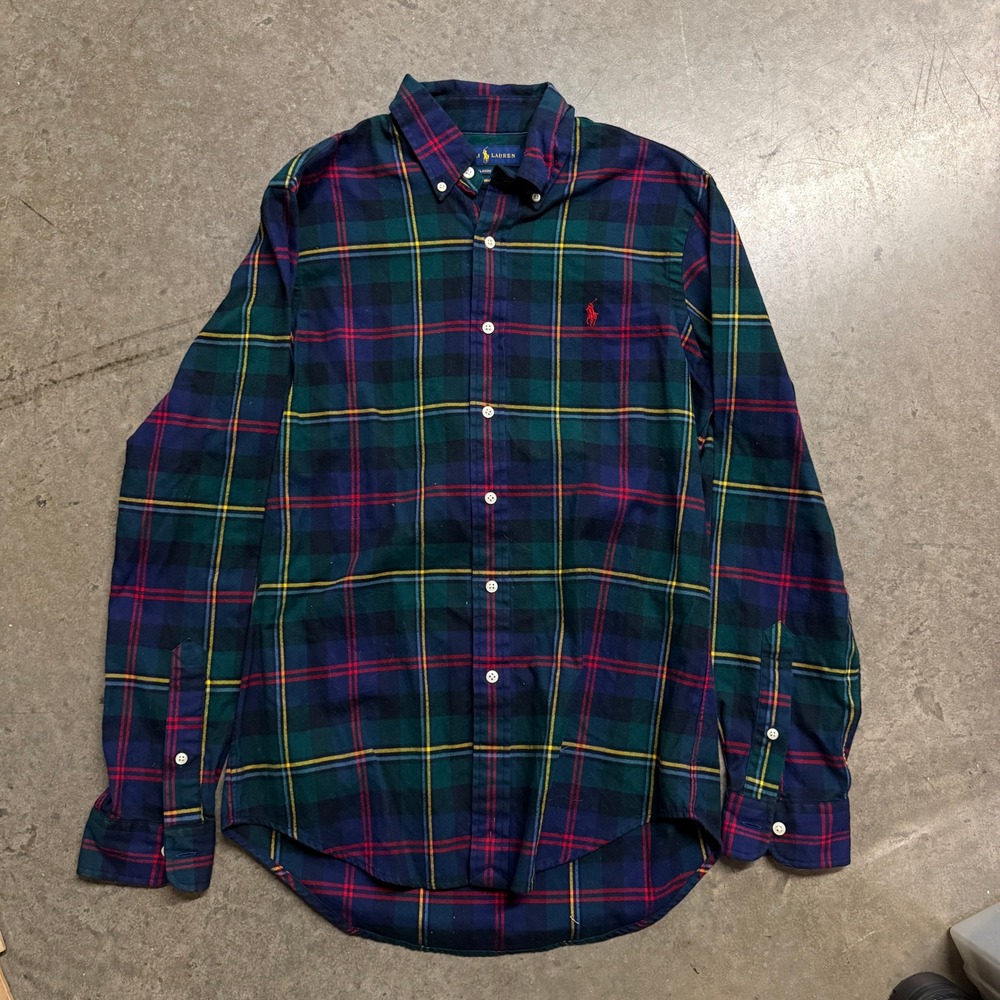 Polo Ralph Lauren Performance Plaid Shirt Mens Small Classic Fit Navy Green Red